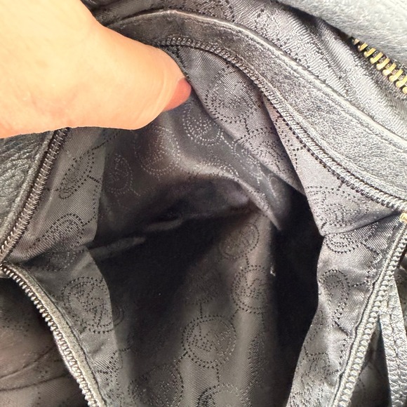 Michael Kors Fulton Black Leather Hobo Shoulder Bag Gold MK Logo - Picture 11 of 16